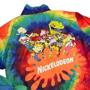 Nickelodeon Rugrats Women’s S Windbreaker Jacket‎ Tie Dye Rainbow Anorak Cropped